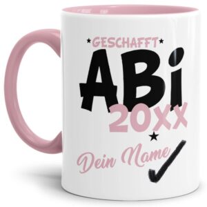 Tasse aus hochwertiger Keramik als Geschenk zum Schulabschluss für alle Abiturienten - ABI geschafft - personalisierbar mit der Jahreszahl und dem...