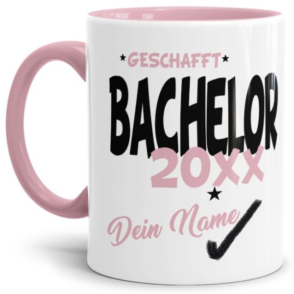 Tasse aus hochwertiger Keramik als Geschenk zum Studienabschluss - Bachelor geschafft - personalisierbar mit der Jahreszahl und dem Namen des...