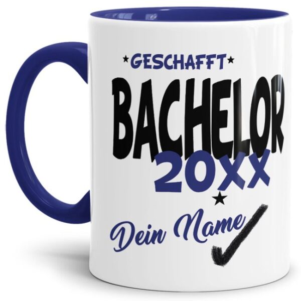 Tasse aus hochwertiger Keramik als Geschenk zum Studienabschluss - Bachelor geschafft - personalisierbar mit der Jahreszahl und dem Namen des...