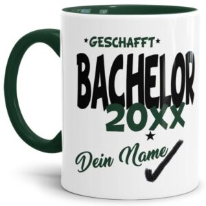 Tasse aus hochwertiger Keramik als Geschenk zum Studienabschluss - Bachelor geschafft - personalisierbar mit der Jahreszahl und dem Namen des...