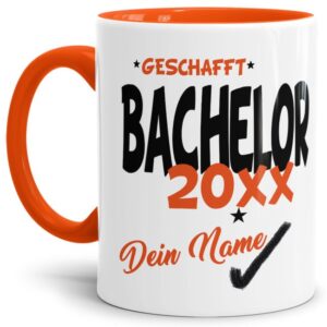 Tasse aus hochwertiger Keramik als Geschenk zum Studienabschluss - Bachelor geschafft - personalisierbar mit der Jahreszahl und dem Namen des...