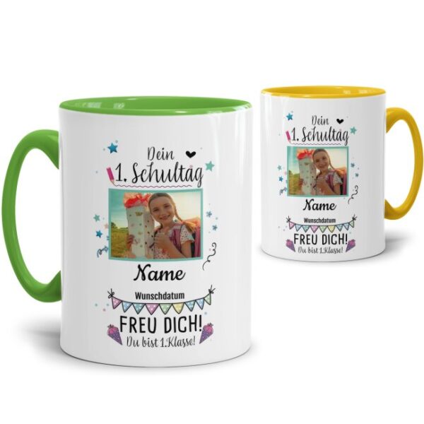 Liebevoll gestaltete Tasse für zukünftige Erstklässler mit Name