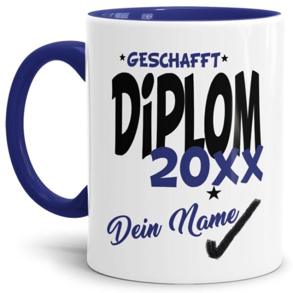 Tasse aus hochwertiger Keramik als Geschenk zum Studienabschluss - Diplom geschafft - personalisierbar mit der Jahreszahl und dem Namen des...