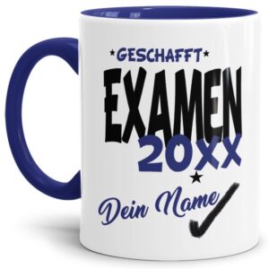 Tasse aus hochwertiger Keramik als Geschenk zum Studienabschluss - Examen geschafft - personalisierbar mit der Jahreszahl und dem Namen des...