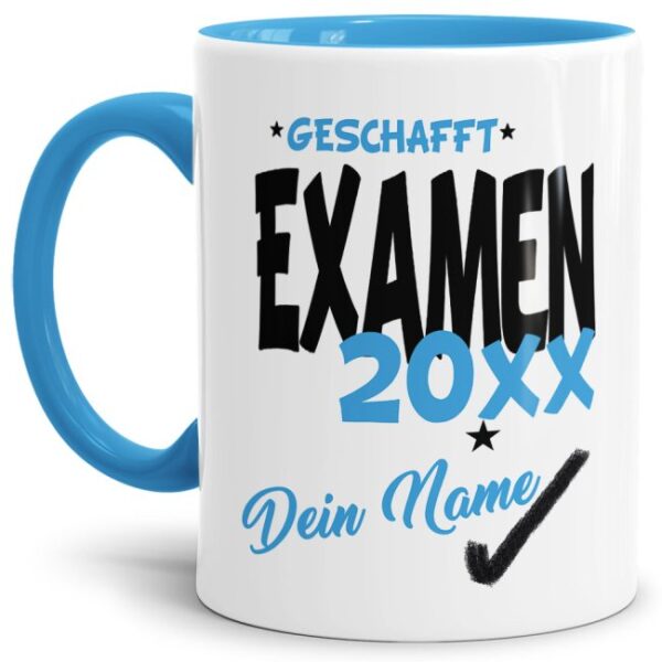 Tasse aus hochwertiger Keramik als Geschenk zum Studienabschluss - Examen geschafft - personalisierbar mit der Jahreszahl und dem Namen des...