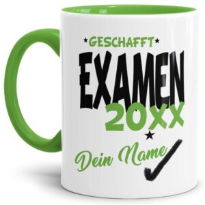 Tasse aus hochwertiger Keramik als Geschenk zum Studienabschluss - Examen geschafft - personalisierbar mit der Jahreszahl und dem Namen des...