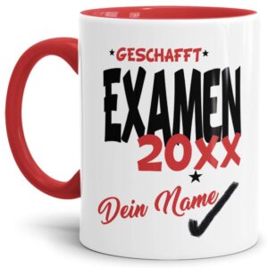 Tasse aus hochwertiger Keramik als Geschenk zum Studienabschluss - Examen geschafft - personalisierbar mit der Jahreszahl und dem Namen des...