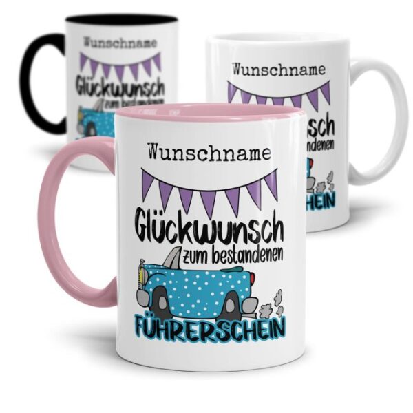 Liebevoll gestaltete Kaffeebecher mit Spruch - Glückwunsch zum Führerschein - als Geschenk zur bestandenen Fahrschulprüfung für beste Freunde und...