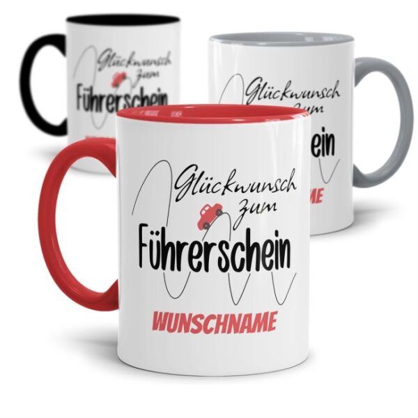 Liebevoll designter Kaffeebecher mit Spruch - Glückwunsch zum Führerschein - als Geschenkidee zur bestandenen Fahrschulprüfung für beste Freunde...