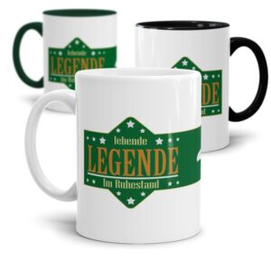 Lustige Tasse für Rentner und Rentnerinnen als Geschenkidee zur Pensionierung - mit dieser witzigen Keramik Tasse - Legende im Ruhestand - macht...