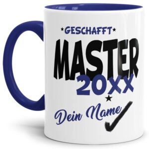 Tasse aus hochwertiger Keramik als Geschenk zum Studienabschluss - Master geschafft - personalisierbar mit der Jahreszahl und dem Namen des...