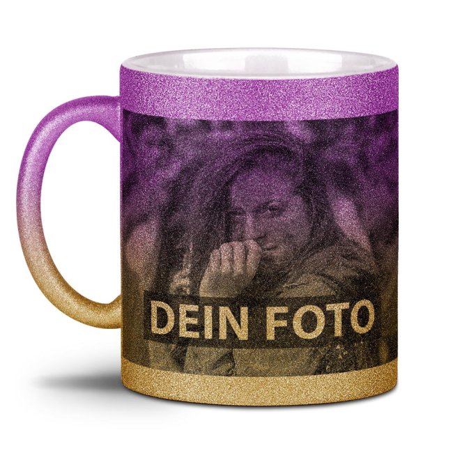 Ein bisschen Glitzer zum Frühstück? Dann ist unsere hochwertige Glitzer Keramiktasse mit Verlauf Pink-Gold genau die richtige Wahl. Hier kannst du...