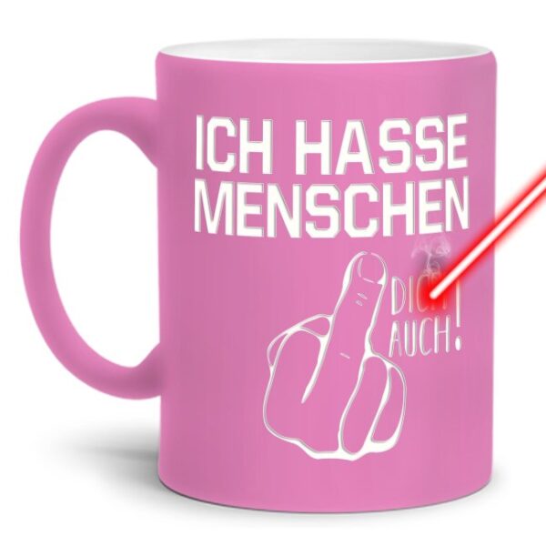 Gravierte Tasse mit Spruch - Ich hasse Menschen - Lasergravur mit einzigartigem 3-D-Effekt - eine lustige Bürotasse für den Schreibtisch