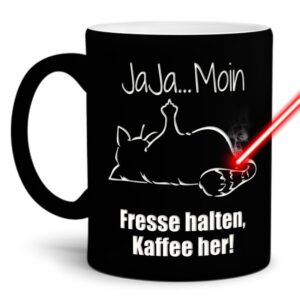 Gravierte Tasse mit Spruch - Jaja Moin - Lasergravur mit einzigartigem 3-D-Effekt - eine lustige Bürotasse für den Schreibtisch