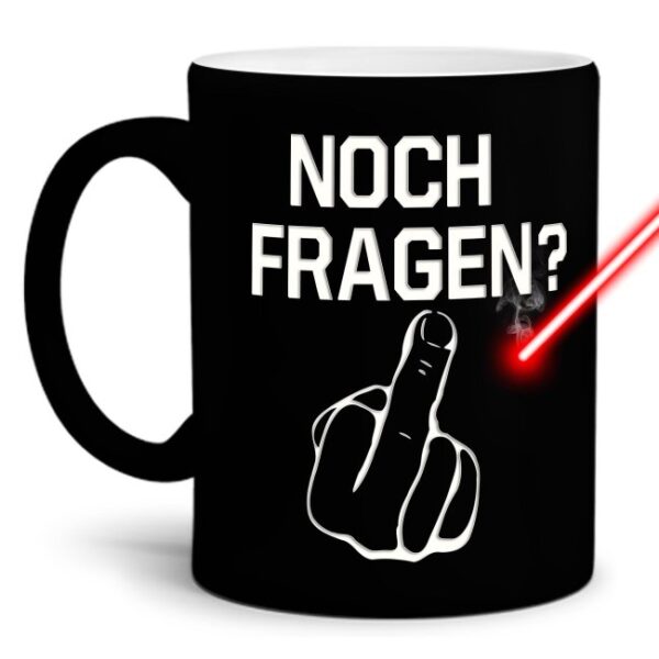 Gravierte Tasse mit Spruch - Noch Fragen? - Lasergravur mit einzigartigem 3-D-Effekt - eine lustige Bürotasse für den Schreibtisch