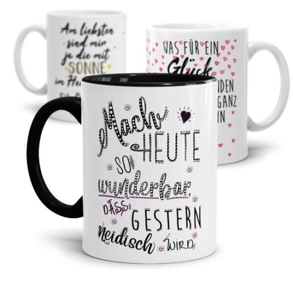 Liebevoll designte Kaffeebecher mit schönen Poesie-Sprüchen für den besten Freund