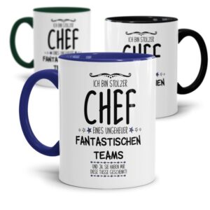 Tolle Geschenkidee für den besten Chef - eine lustige Chef Tasse beidseitig bedruckt mit dem Spruch - Ich bin stolzer Chef eines fantastischen...