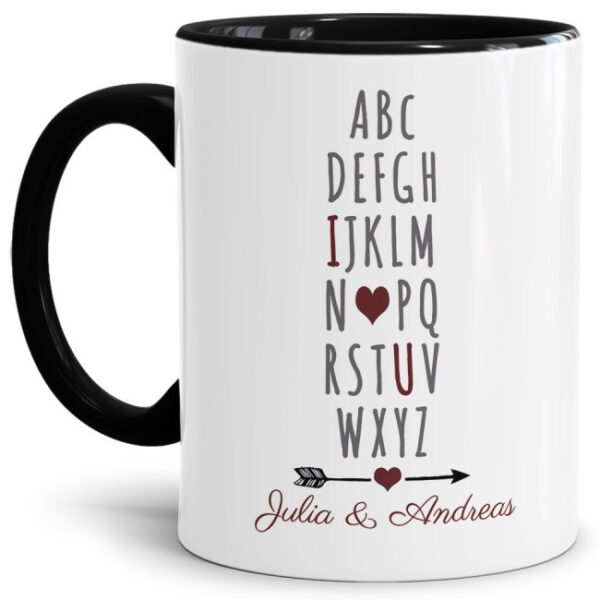 Becher bedruckt mit Spruch - I love you - aus hochwertiger Keramik - eine liebevoll gestaltete Tasse beidseitig bedruckt mit den eigenen VORNAMEN -...