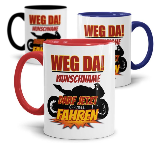 Kaffeetasse aus hochwertiger Keramik mit Spruch als Geschenk zur bestandenen Motorradprüfung für beste Freunde und Familienmitglieder. Du kannst...