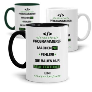 Berufe-Tassen für Programmierer mit lustigem Spruch - Programmierer machen nie Feheler. Der Kaffeebecher als originelle Geschenkidee für ITler