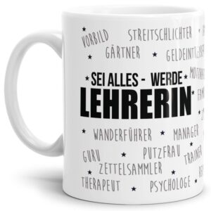 Diese Spruchtasse ist das perfekte Geschenk für die Lehrerin zum Abschied oder zum Schulwechsel. Verschenke die hochwertige Keramiktasse mit Spruch...