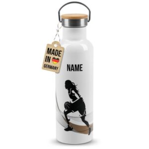 Trendige Edelstahl Sportflasche zum Personalisieren und Verschenken - Tolle Geschenkidee für Basketballspielerin - mit Wunschname bedruckt