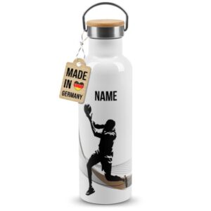 Trendige Edelstahl Sportflasche zum Personalisieren und Verschenken - Tolle Geschenkidee für Basketballspieler - mit Wunschname bedruckt