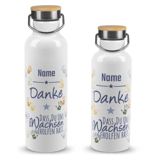 Hochwertige Trinkflasche personalisieren als Abschiedsgeschenk für Erzieher mit Spruch Danke