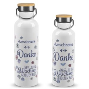 Hochwertige Trinkflasche personalisieren als Abschiedsgeschenk für Erzieherin mit Spruch Danke