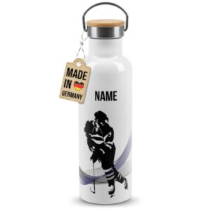 Trendige Edelstahl Sportflasche zum Personalisieren und Verschenken - Tolle Geschenkidee für Eishockeyspieler - mit Wunschname bedruckt