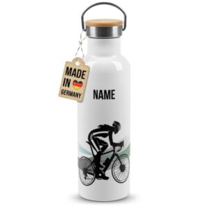 Trendige Edelstahl Sportflasche zum Personalisieren und Verschenken - Tolle Geschenkidee für Fahrradfahrerin - mit Wunschname bedruckt