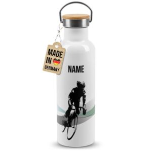 Trendige Edelstahl Sportflasche zum Personalisieren und Verschenken - Tolle Geschenkidee für Fahrradfahrer - mit Wunschname bedruckt