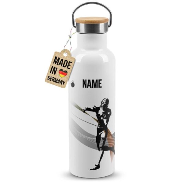 Trendige Edelstahl Sportflasche zum Personalisieren und Verschenken - Tolle Geschenkidee für Footballspieler - mit Wunschname bedruckt