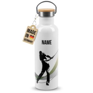 Trendige Edelstahl Sportflasche zum Personalisieren und Verschenken - Tolle Geschenkidee für Golfer - mit Wunschname bedruckt