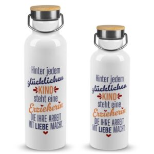 Hochwertige Trinkflasche personalisieren als Abschiedsgeschenk für Erzieherin mit schönem Spruch und Name - ein individuelles und praktisches...