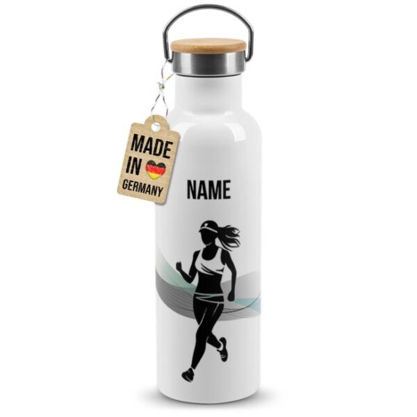 Trendige Edelstahl Sportflasche zum Personalisieren und Verschenken - Tolle Geschenkidee für Läuferin - mit Wunschname bedruckt