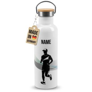 Trendige Edelstahl Sportflasche zum Personalisieren und Verschenken - Tolle Geschenkidee für Läufer - mit Wunschname bedruckt