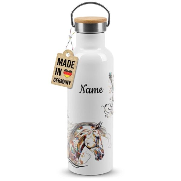 Hochwertige Trinkflasche personalisieren mit Pferde Motiv - ein besonderes und individuelles Geschenk für Mädchen - praktisch für Schule