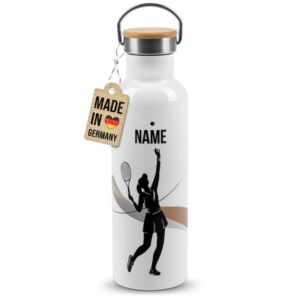 Trendige Edelstahl Sportflasche zum Personalisieren und Verschenken - Tolle Geschenkidee für Tennisspielerin - mit Wunschname bedruckt