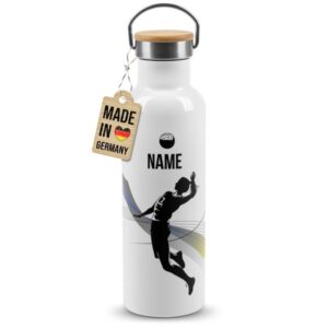 Trendige Edelstahl Sportflasche zum Personalisieren und Verschenken - Tolle Geschenkidee für Volleyballerin - mit Wunschname bedruckt