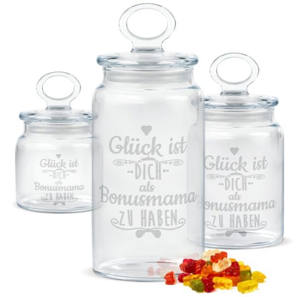 Glück ist eine Bonusmama wie dich zu haben! Unsere Keksdose aus Glas mit Gravur ist ein absoluter Hingucker und eine tolle Geschenkidee für die...