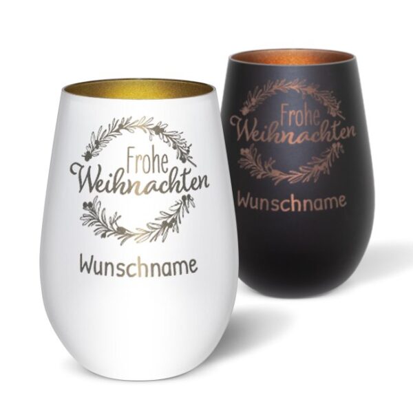 Edles Windlicht graviert mit Weihnachtskranz und Wunschname als hübsche Weihnachtsdeko in der Adventszeit oder personalisiertes Namensgeschenk zu...