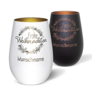 Edles Windlicht graviert mit Weihnachtskranz und Wunschname als hübsche Weihnachtsdeko in der Adventszeit oder personalisiertes Namensgeschenk zu...