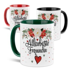 Liebevoll gestaltete Weihnachtstasse für Deine Freundin als hübsche Geschenkidee für die Adventszeit. Perfekt für Kaffee