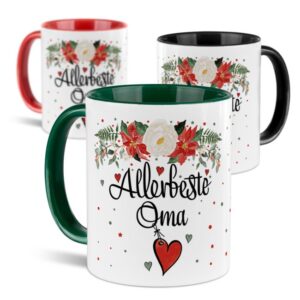 Liebevoll gestaltete Weihnachtstasse für Deine Oma als hübsche Geschenkidee für die Adventszeit. Perfekt für Kaffee