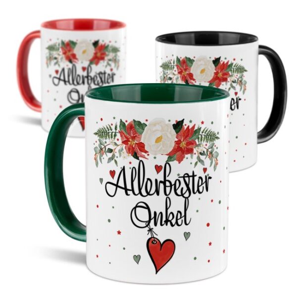 Liebevoll gestaltete Weihnachtstasse für Deinen Onkel als hübsche Geschenkidee für die Adventszeit. Perfekt für Kaffee