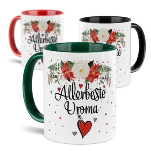 Liebevoll gestaltete Weihnachtstasse für Deine Uroma als hübsche Geschenkidee für die Adventszeit. Perfekt für Kaffee